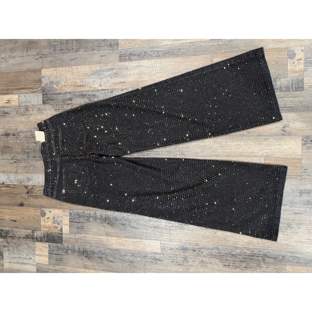 Alice + Olivia Black Gold Metallic Studded High Rise Wide Leg Jeans Glam NWT 28 - Picture 5 of 10
